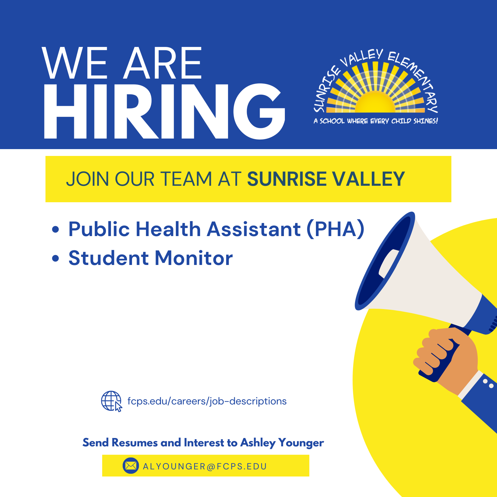 hiring post for Sunrise Valley ES