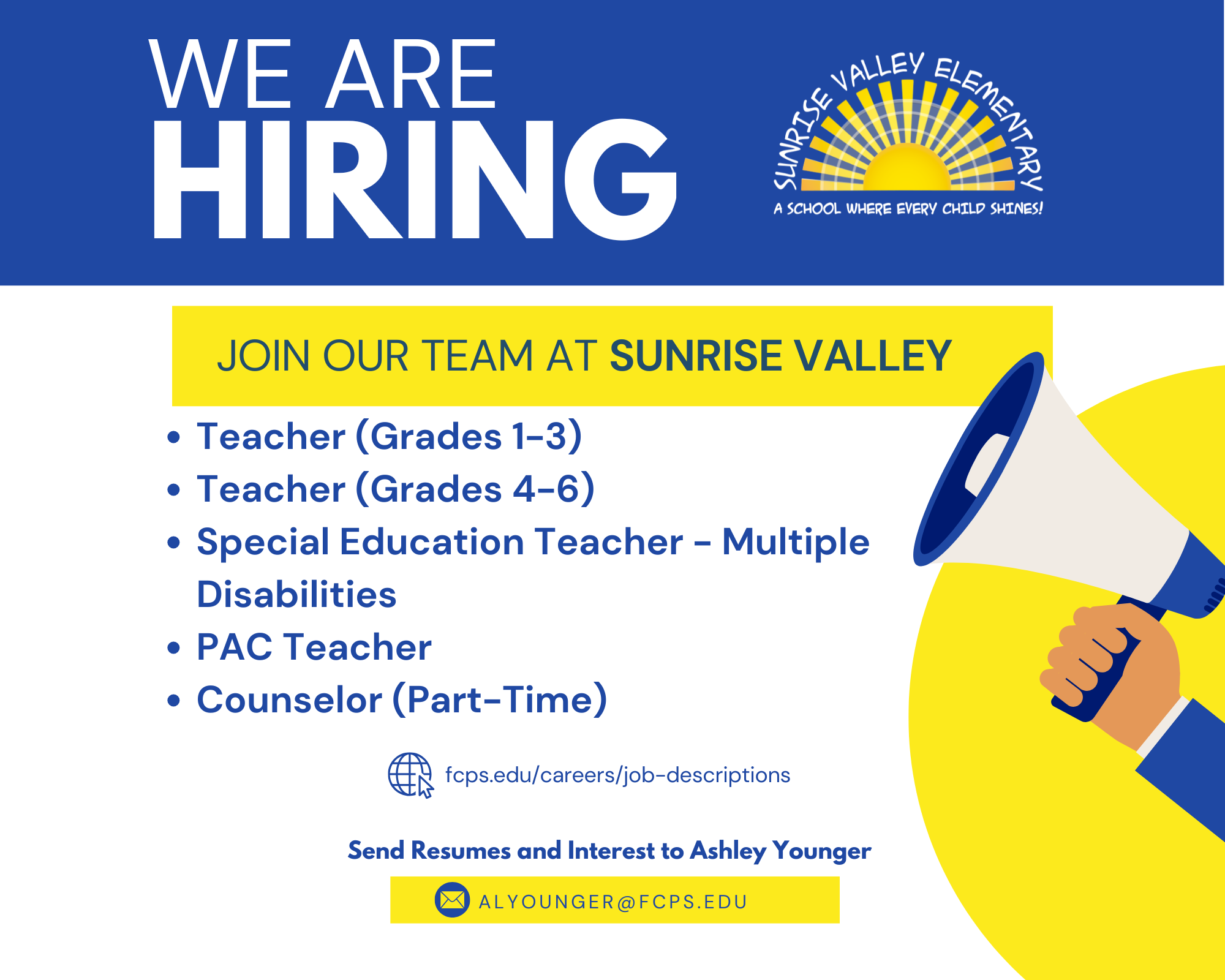 25-26 positions for hiring at Sunrise Valley